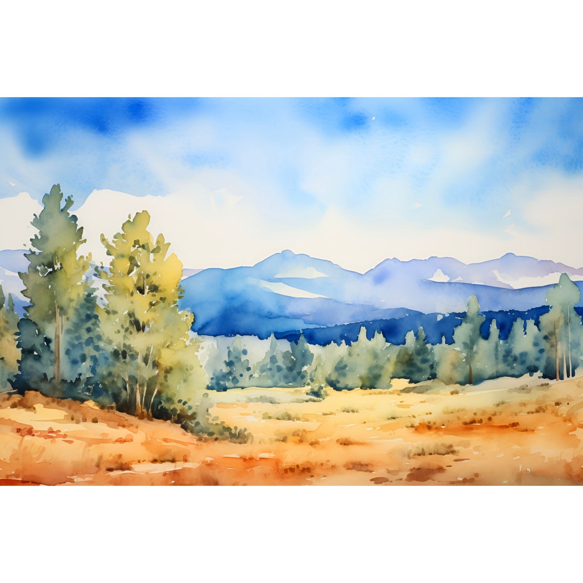 Tushar Mountains Utah Golden Meadow Pine Forest Watercolor Poster