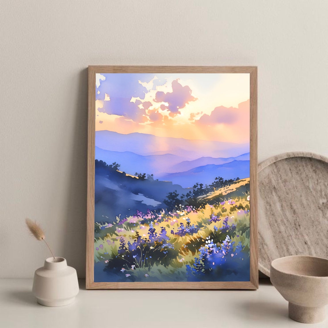 Big Bend National Park Texas Sunset Wildflowers Watercolor Poster - Image 2
