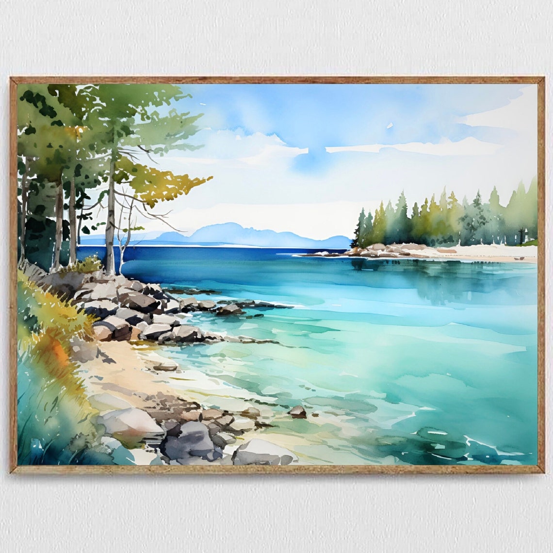 Lake Huron Turquoise Shoreline Pine Watercolor Michigan Art Poster
