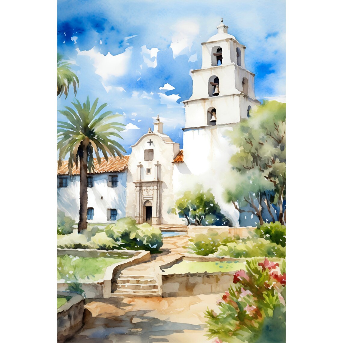 Mission Basilica Painting, San Diego De Alcala Travel Poster