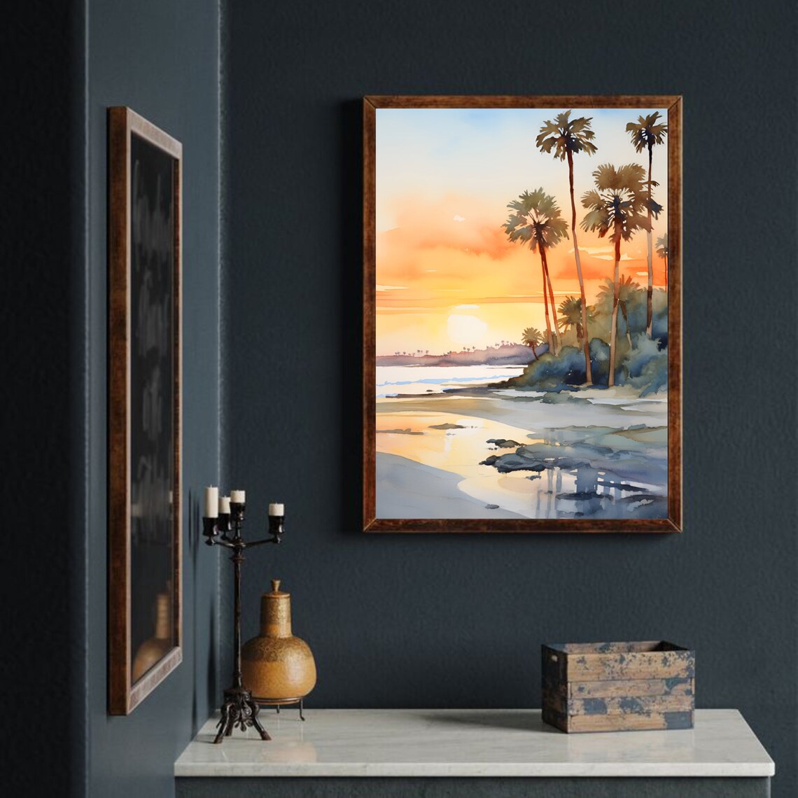 Panama City Beach Florida Sunset Palm Trees Watercolor Poster - Image 4