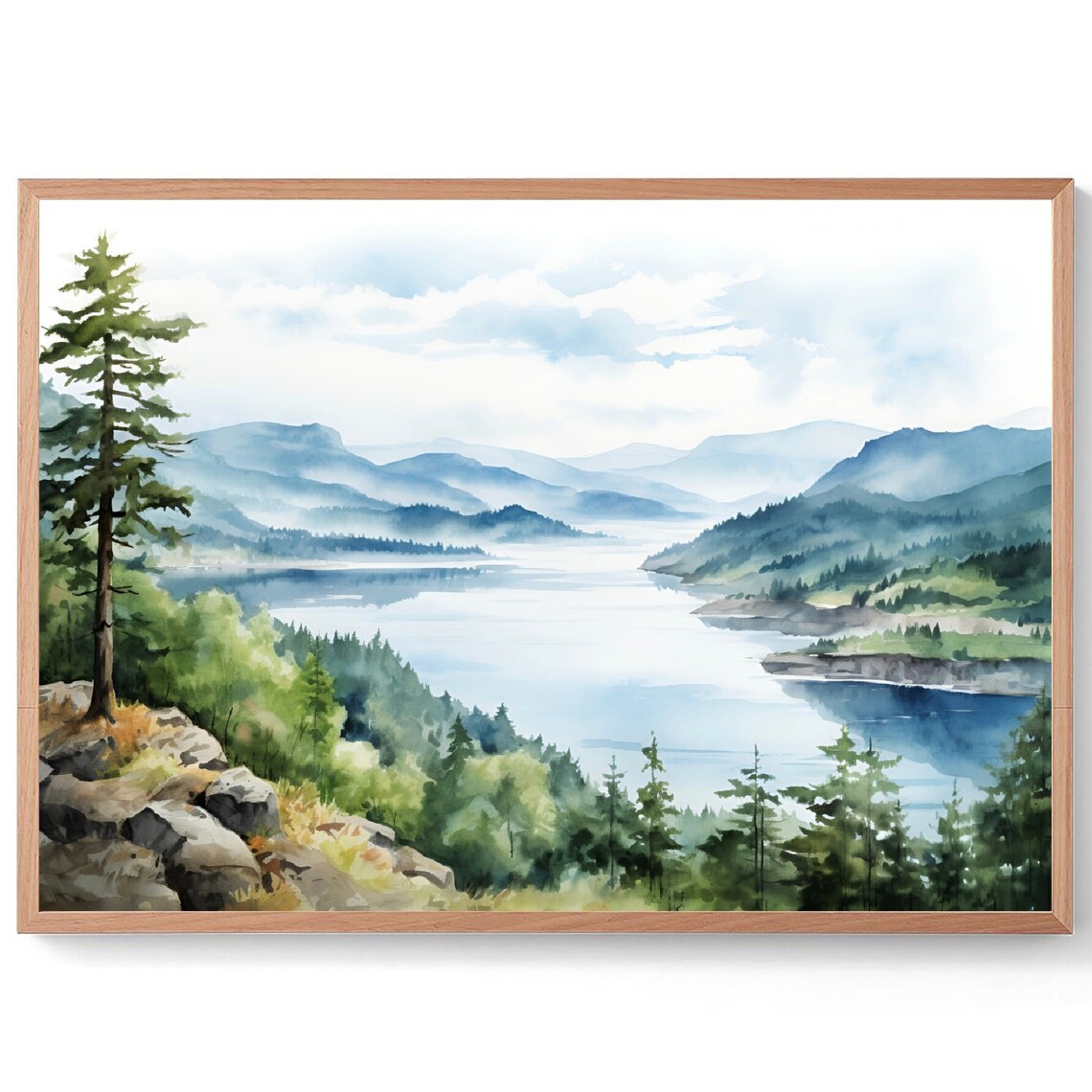 Columbia River Gorge Watercolor Art Print, Oregon