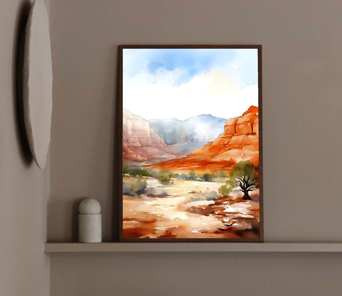 Red Rock Canyon Watercolor Art Print, Nevada Landscape