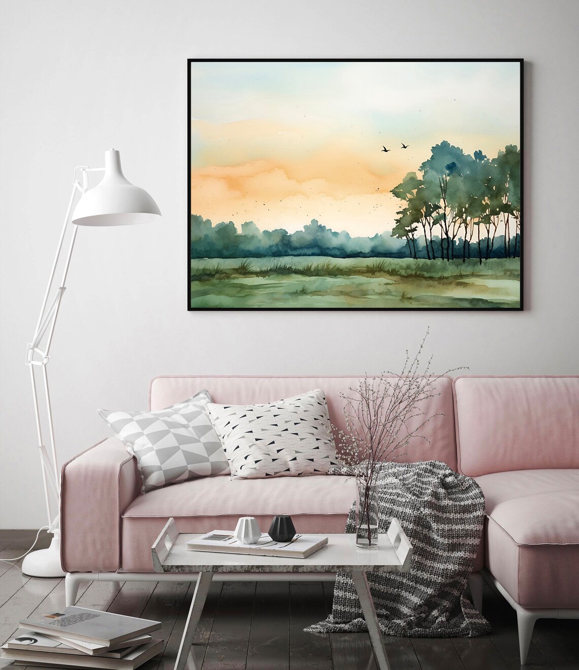 Abstract Sunrise Forest Watercolor Landscape Art Print - Image 2