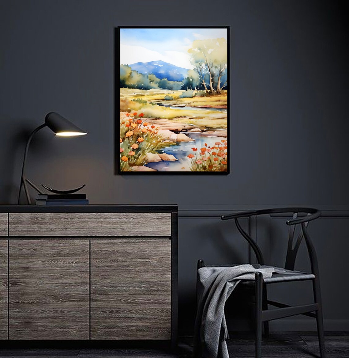 Mount Bonnell Wildflower Creek Blue Mountain Watercolor Art Poster - Image 2