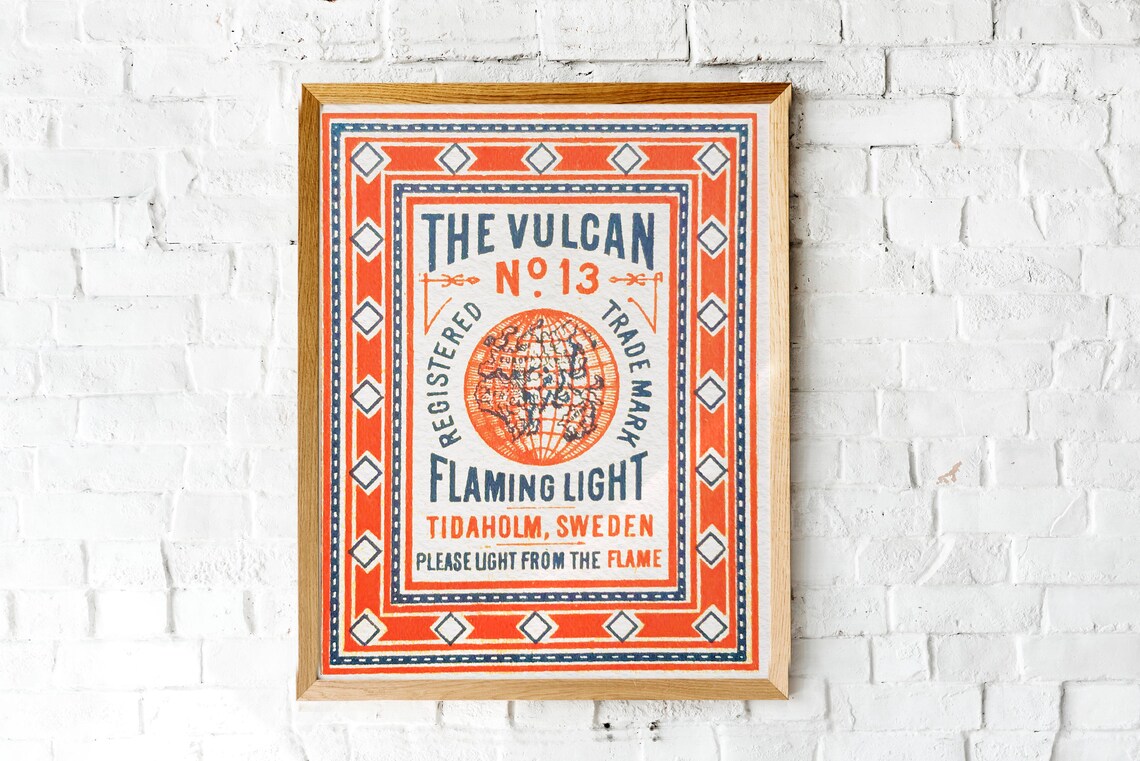 Vintage The Vulcan Matchbox Label Art Print - Image 2