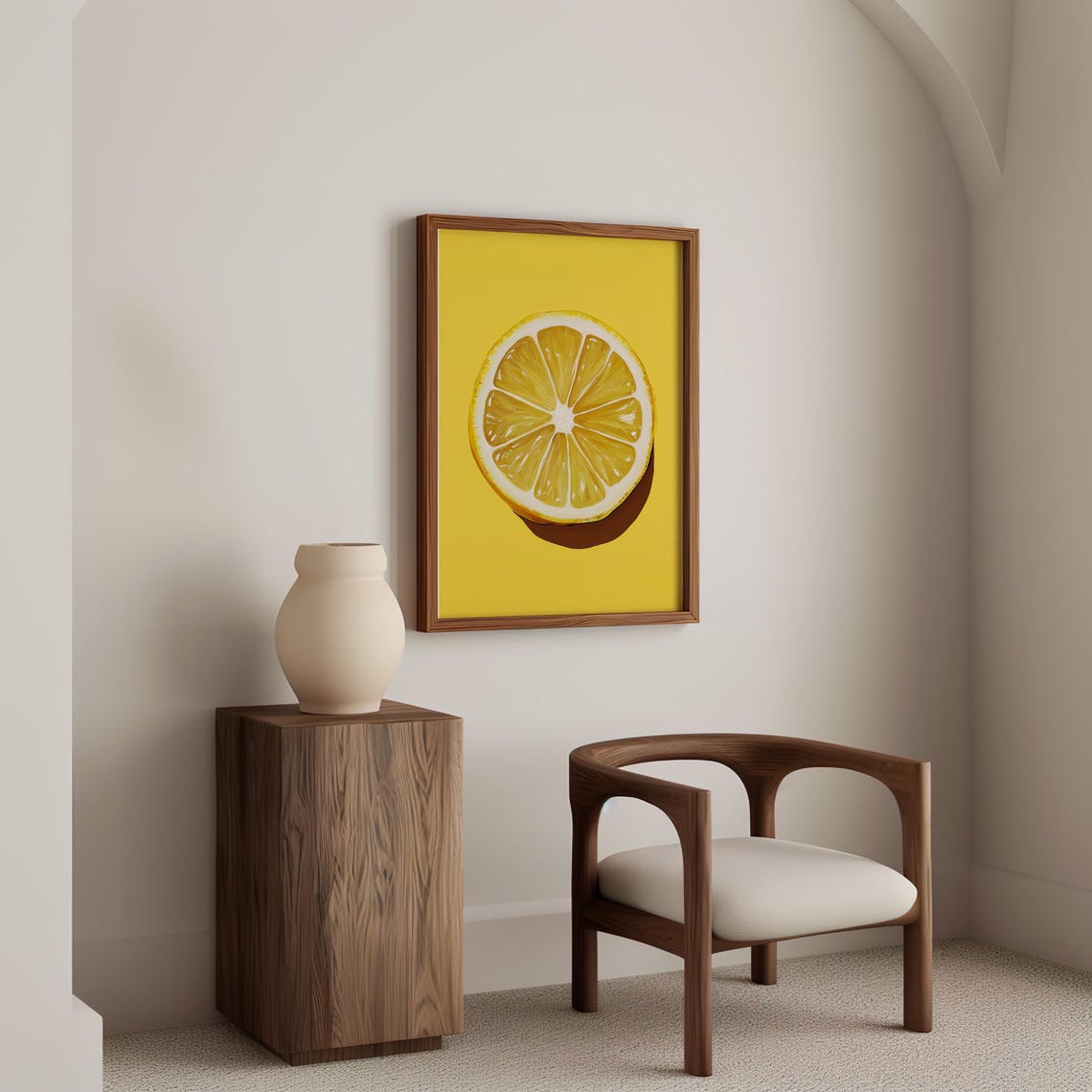 Juicy Lemon Half Slice On A Bright Yellow Painterly Art Poster - Image 5