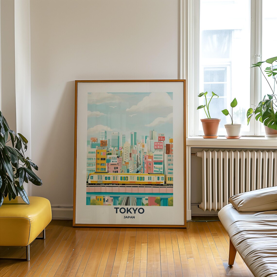 Tokyo City Skyline with a Yellow Elevated Train Travel Poster - Image 3