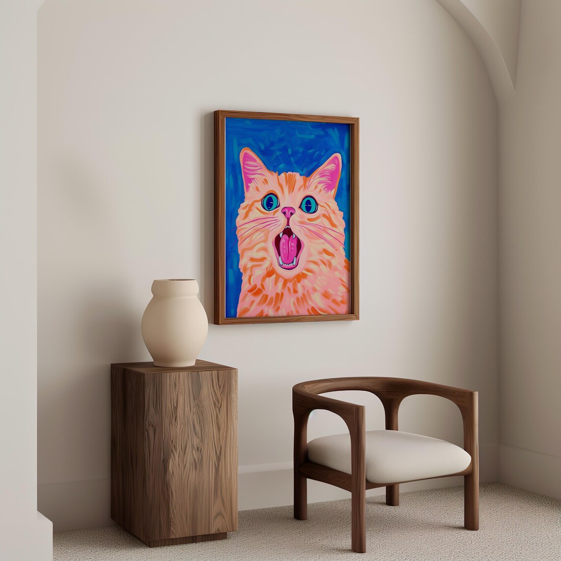 Goofy Orange Cat With Tongue Out On A Cobalt Blue Art Poster - Image 6