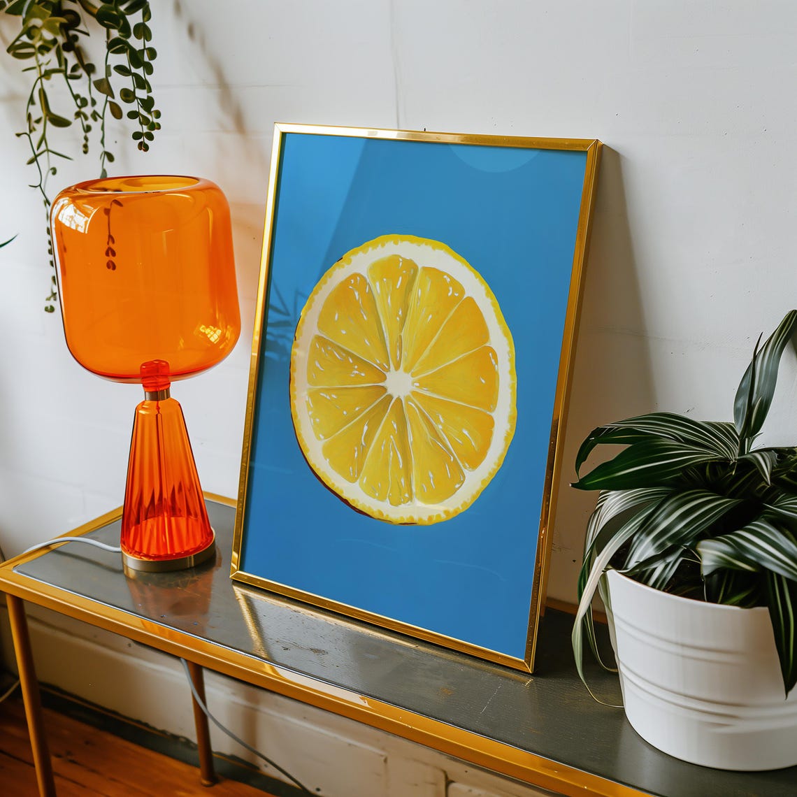 Giant Pop Art Lemon Slice on Bright Blue Background Wall Art - Image 2