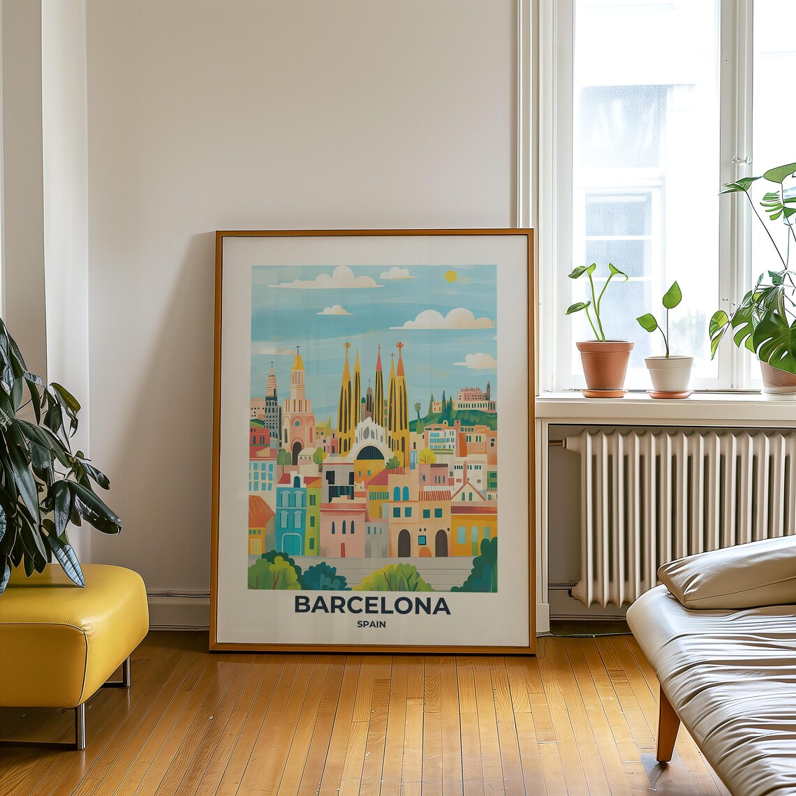 Barcelona Sagrada Familia Spires Pastel Skyline Spain Poster - Image 3