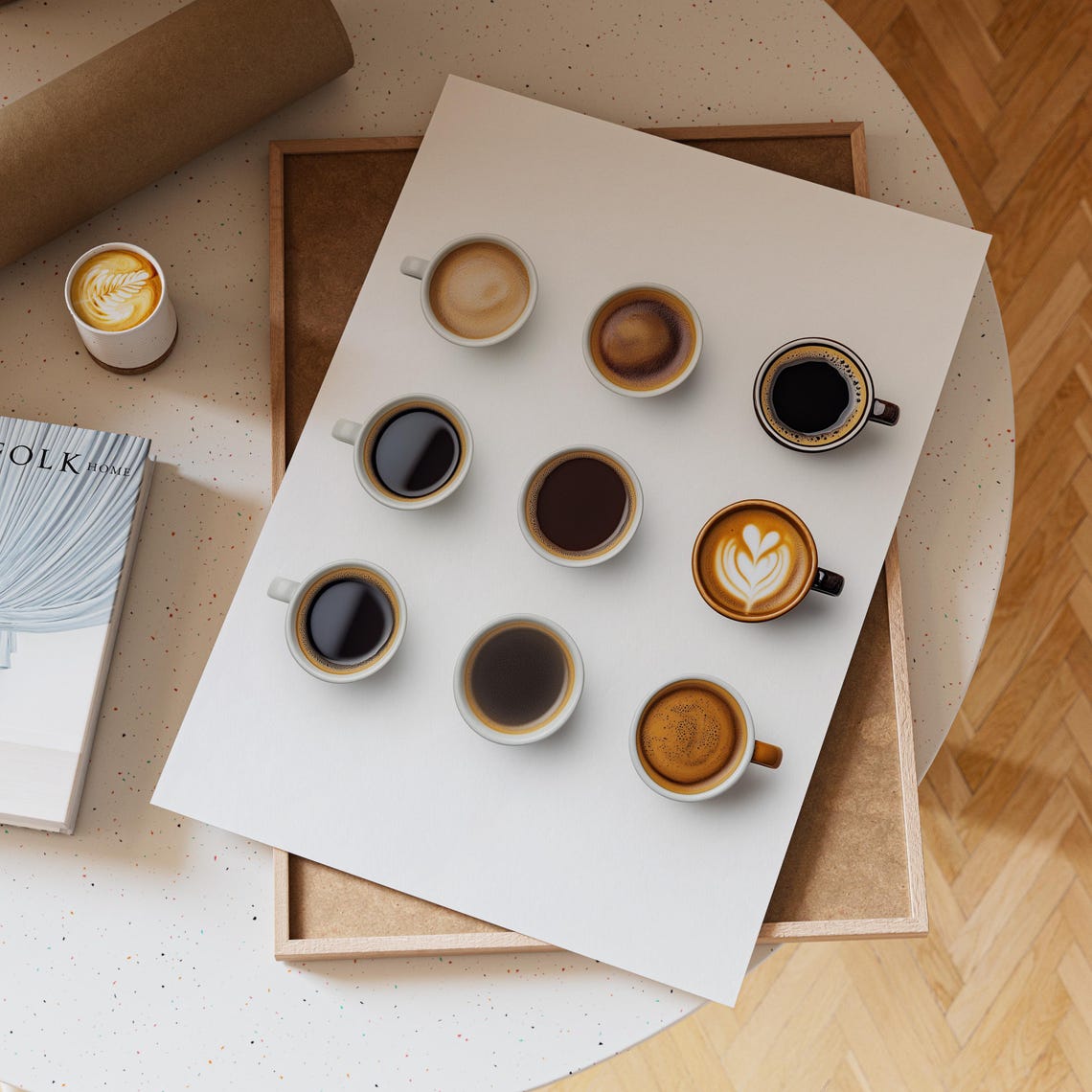 Nine Cups of Coffee from Above Minimalist Kitchen Art Poster - Image 5