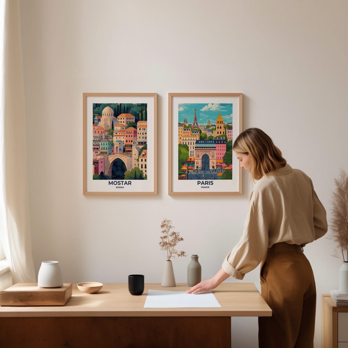 Mostar Stari Most Bridge Old Town River Scenery Bosnia Poster - Image 3