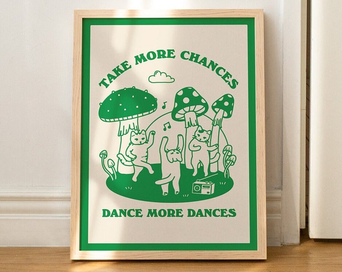 Retro Dancing Cats Vintage Cat Illustration Poster