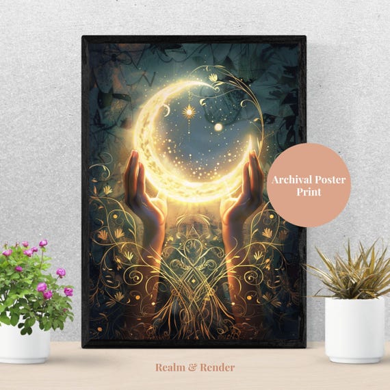 Witchy Wall Art Moon Poster Mystical Decor Spiritual Print Manifestation Crescent Witchcore