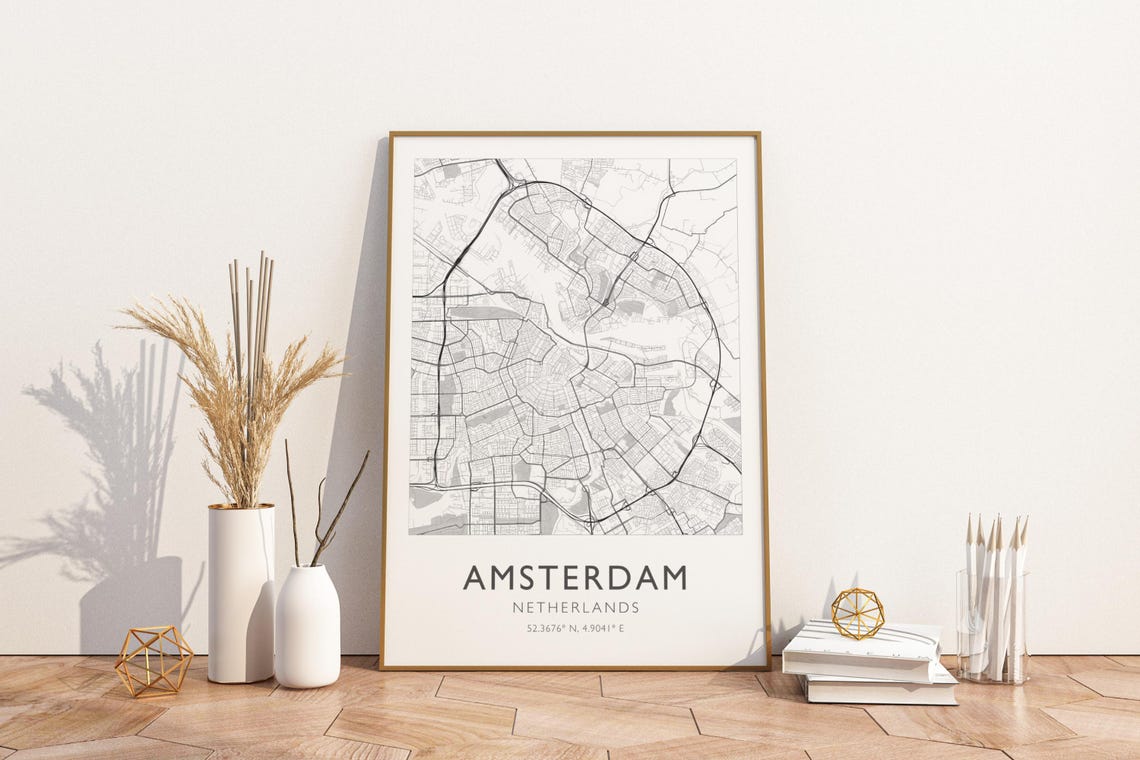 Amsterdam Netherlands Minimalist City Street Map Line Art Poster