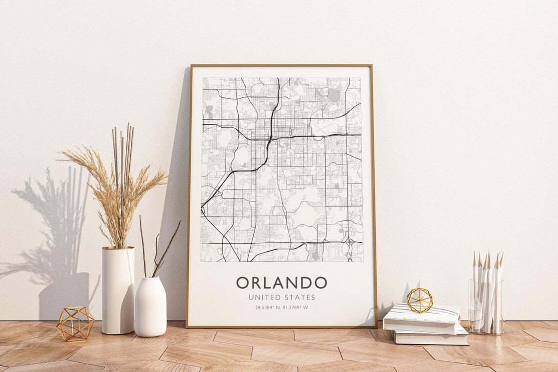 Orlando Florida Minimalist Street Map Vintage Travel Art Poster