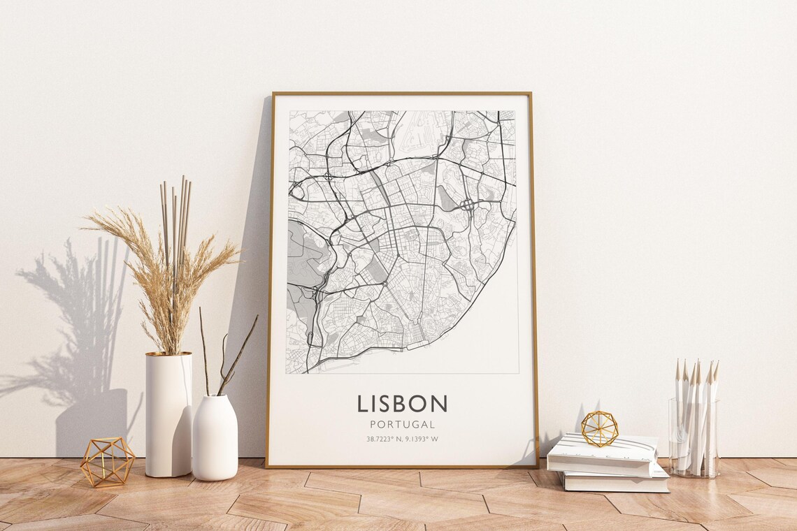 Lisbon Portugal Minimalist Street Map Vintage Travel Art Poster
