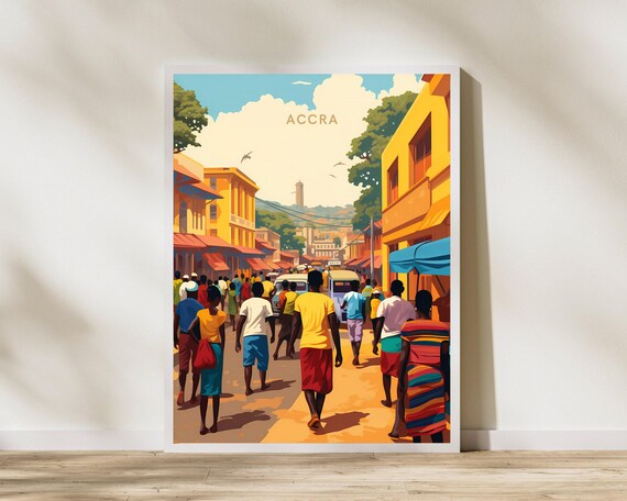 Accra Ghana Bustling Vibrant Market Street City Life Travel Poster