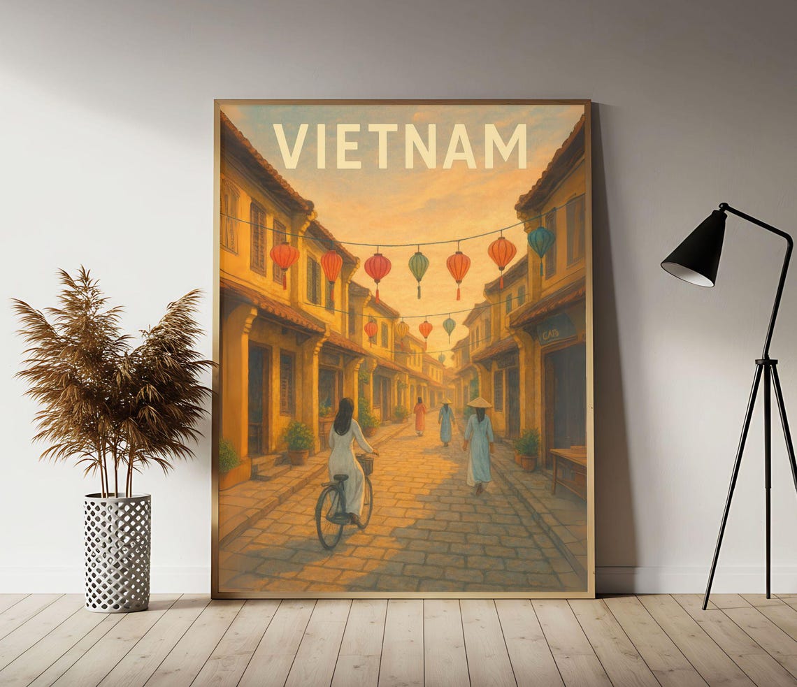 Vietnam Hoi An Old Town Lanterns Travel Poster at Sunrise Glow