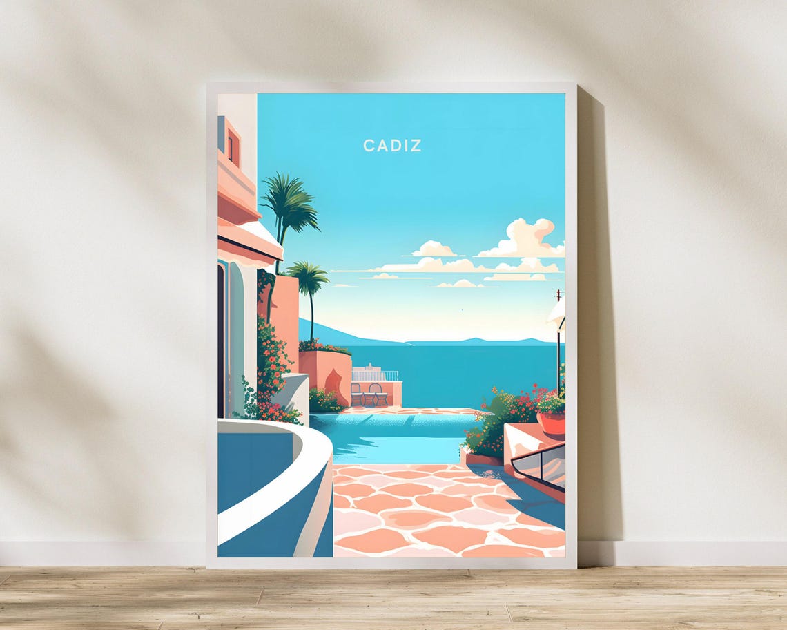 Cadiz Spain Seaside Terrace Pool Mediterranean View Art Poster