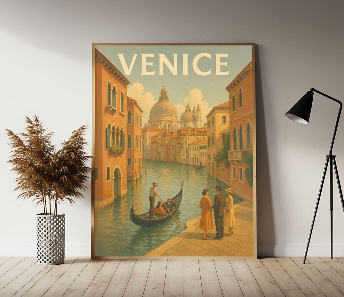 Venice Italy Grand Canal Gondola Vintage Style Travel Keepsake Poster