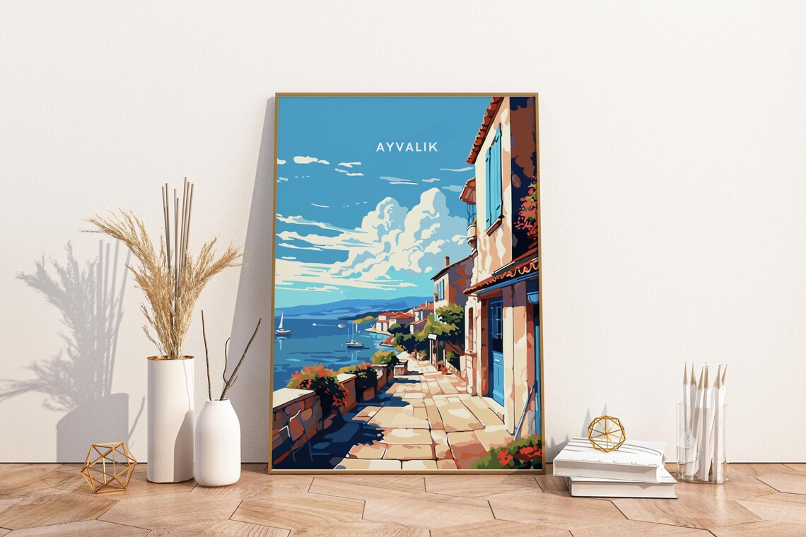 Ayvalik Turkey Coastal Town Seaside Street Vintage Travel Poster