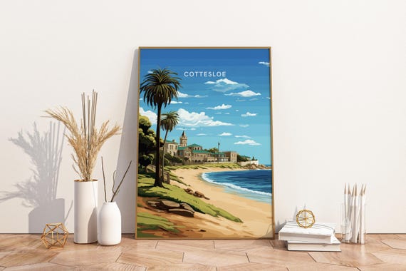 Cottesloe Beach Australia Poster Travel Wall Art Print Vintage Decor