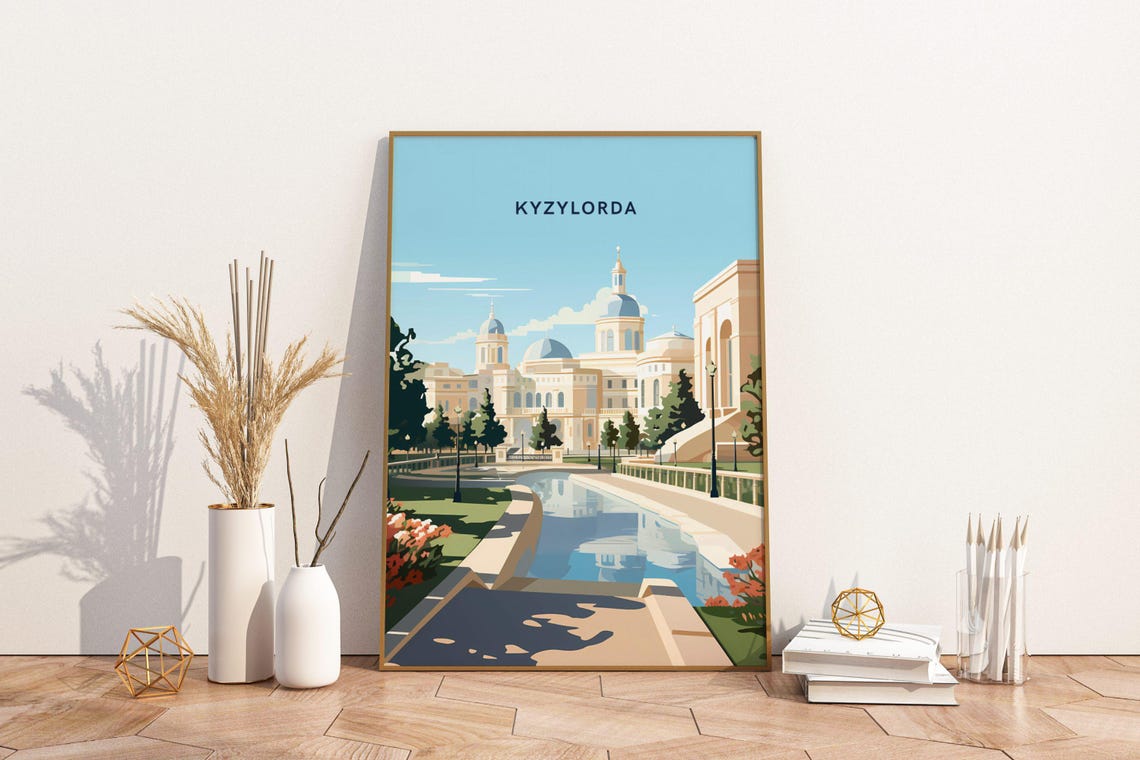 Kyzylorda Kazakhstan Historic Domed Cathedral Vintage Travel Poster
