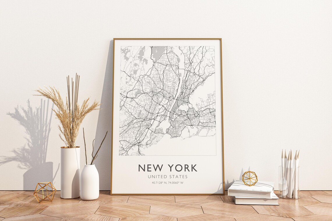 New York City Five Boroughs Minimalist Grey Street Map Travel Poster