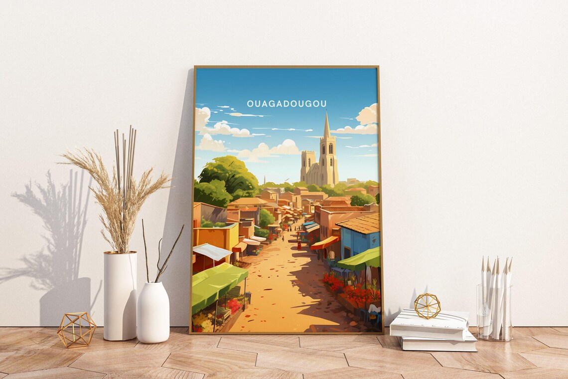 Ouagadougou Burkina Faso Market Street Cathedral Travel Poster
