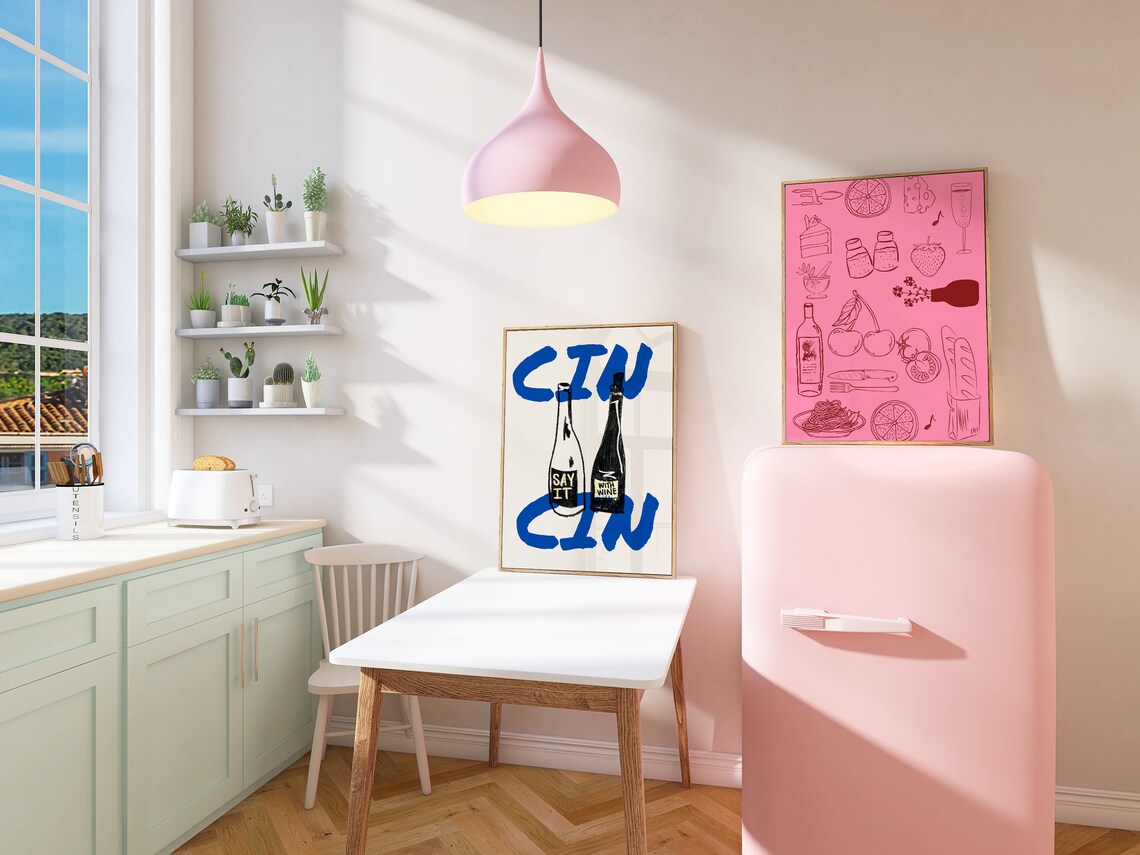 Cin Cin Vintage Wine Poster, Bar Cart Decor - Image 4