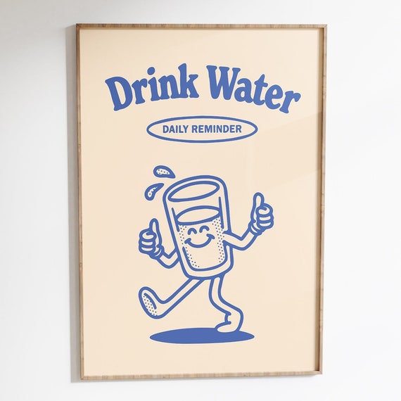 Drink Water Retro Typography Art Print
