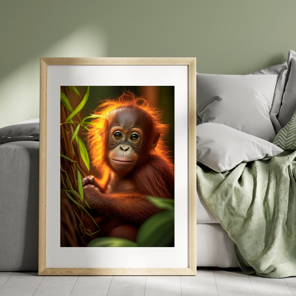 Baby Orangutan Golden Light Jungle Wildlife Photography Poster - Image 3