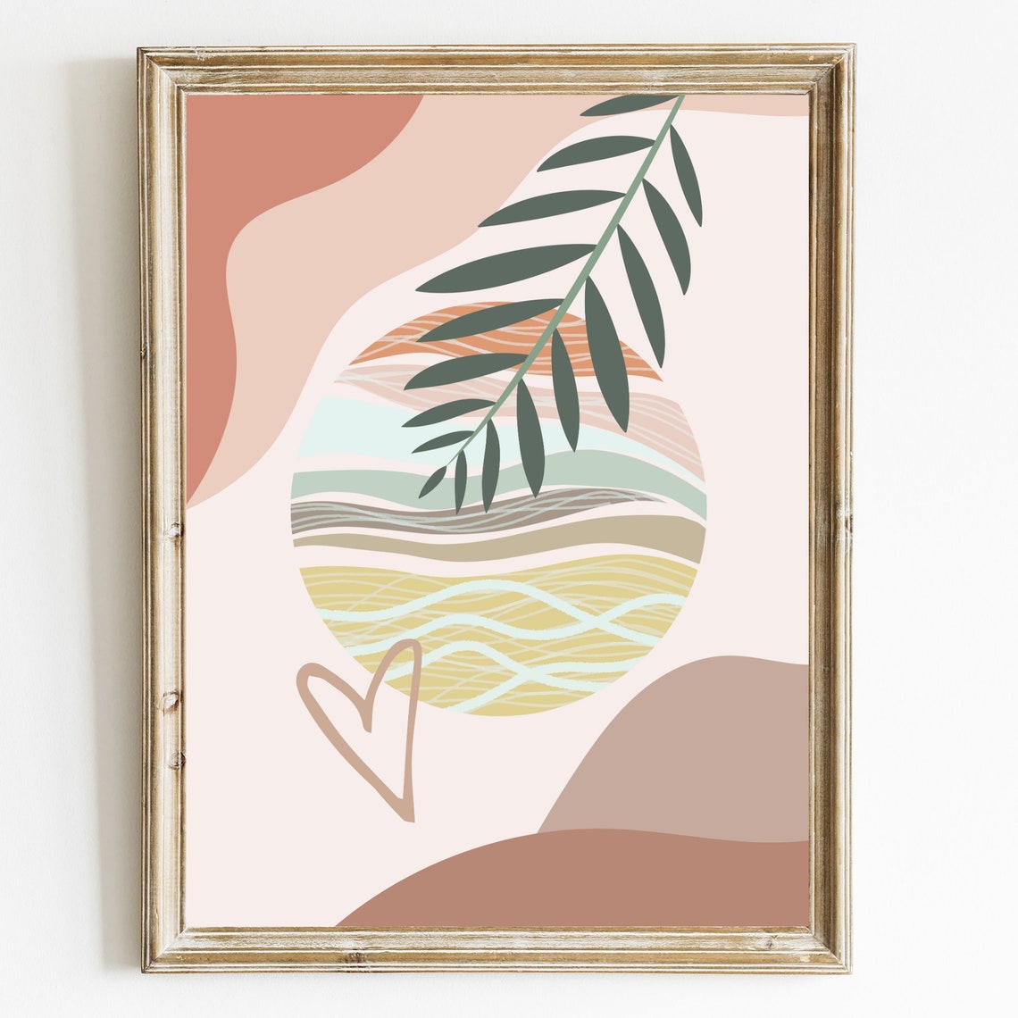 Boho Abstract Palm Leaf Sun Heart Modern Neutral Decor Poster