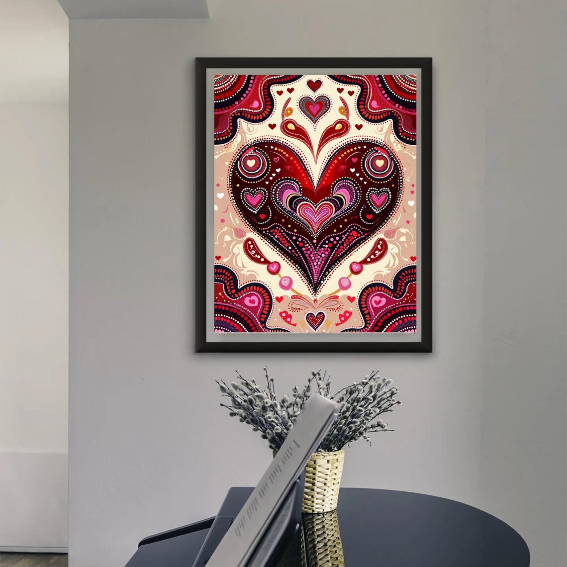 Aboriginal Dot Art Heart In Red And Pink Valentines Love Wall Poster - Image 3