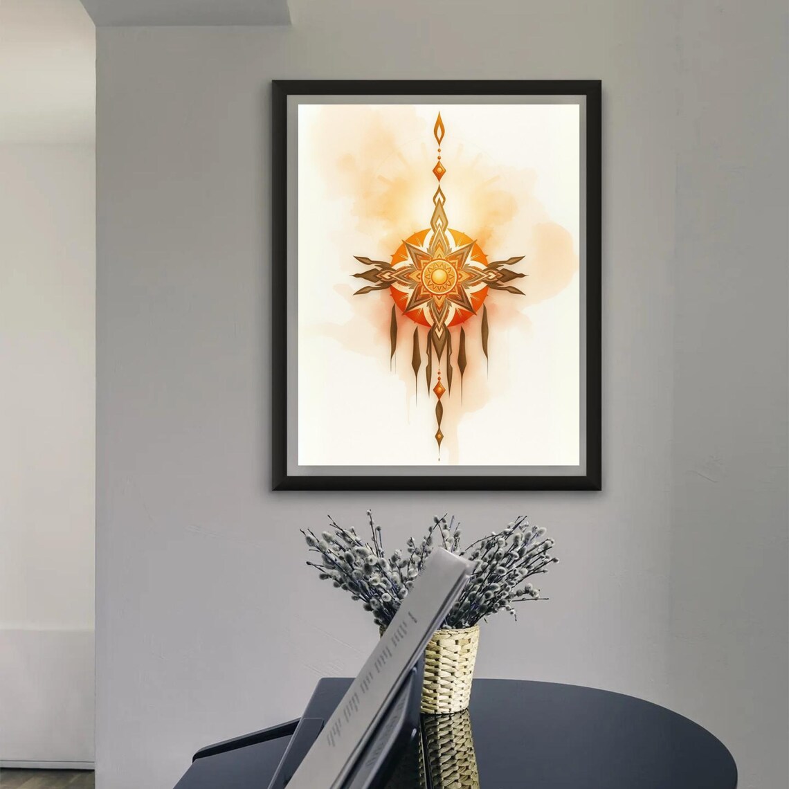Boho Mandala Sun Star Orange Watercolor Tribal Spiritual Poster - Image 3