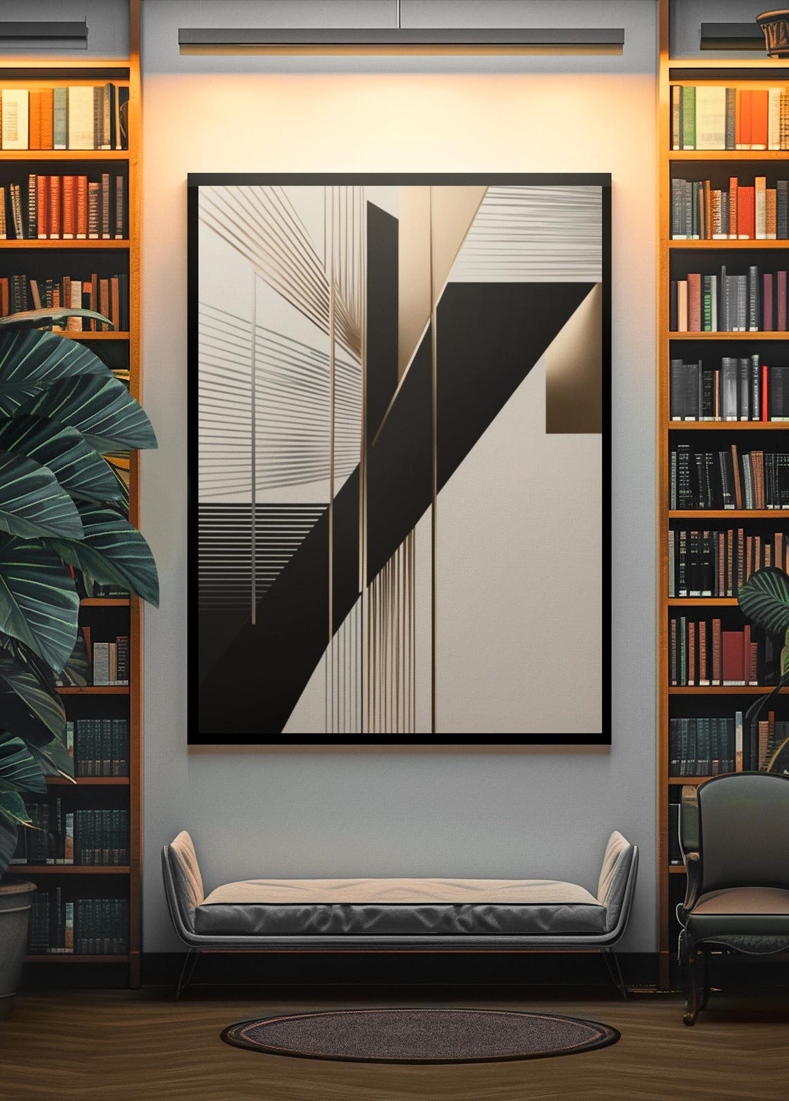 Abstract Black Gold Geometric Lines Minimalist Modern Art Print - Image 4