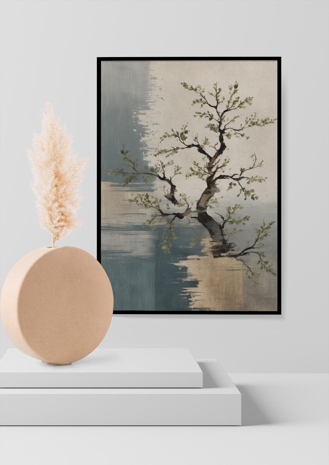 Lone Twisted Tree By Still Lake In Mist Japanese Style Wall Poster - Image 4