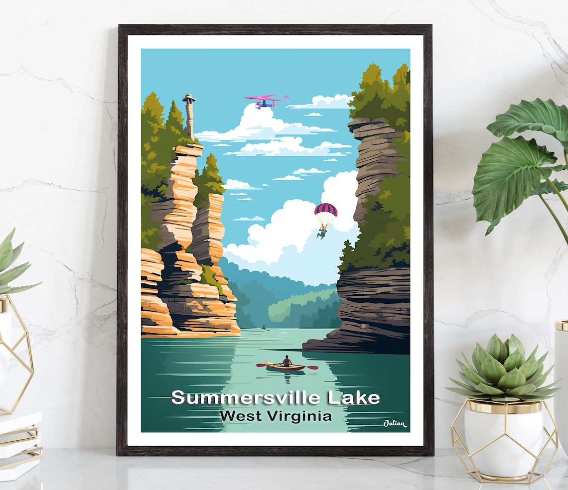 Summersville Lake Cliffs Kayak West Virginia Adventure Poster