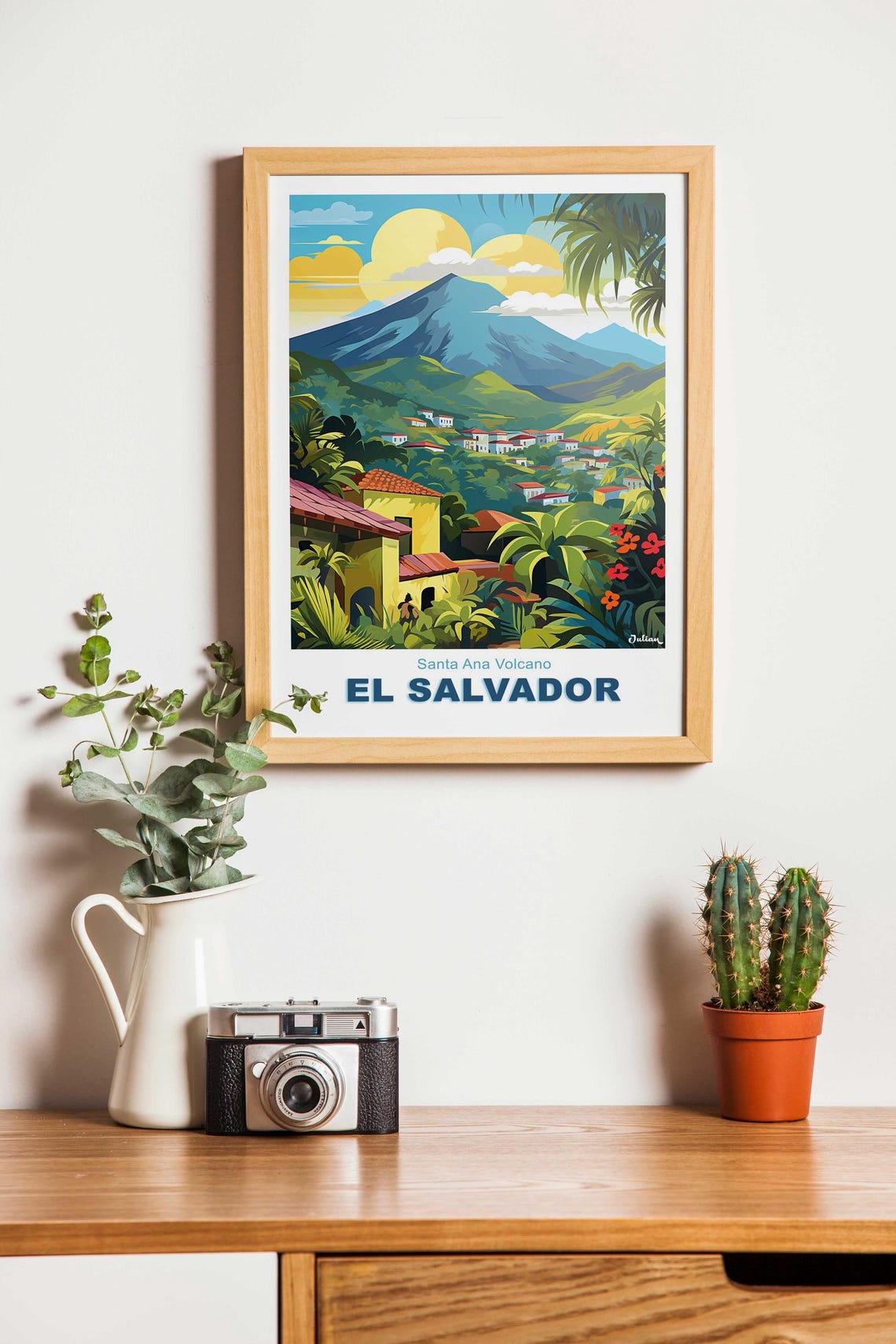 Santa Ana Volcano El Salvador Retro Style Colorful Travel Poster - Image 3