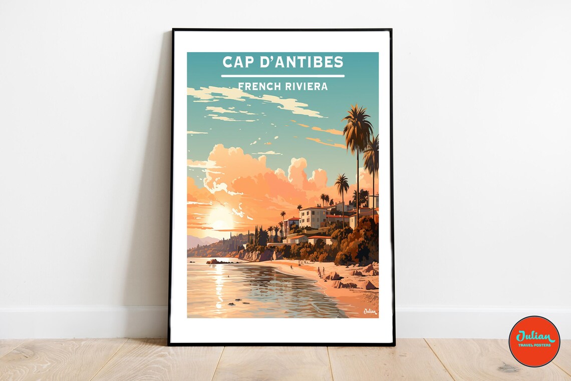 Cap d'Antibes Sunset Beach on the French Riviera Travel Poster