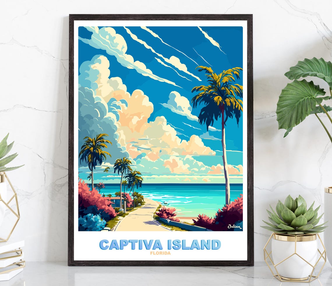 Captiva Island Palm Path Tropical Beach Florida Travel Poster