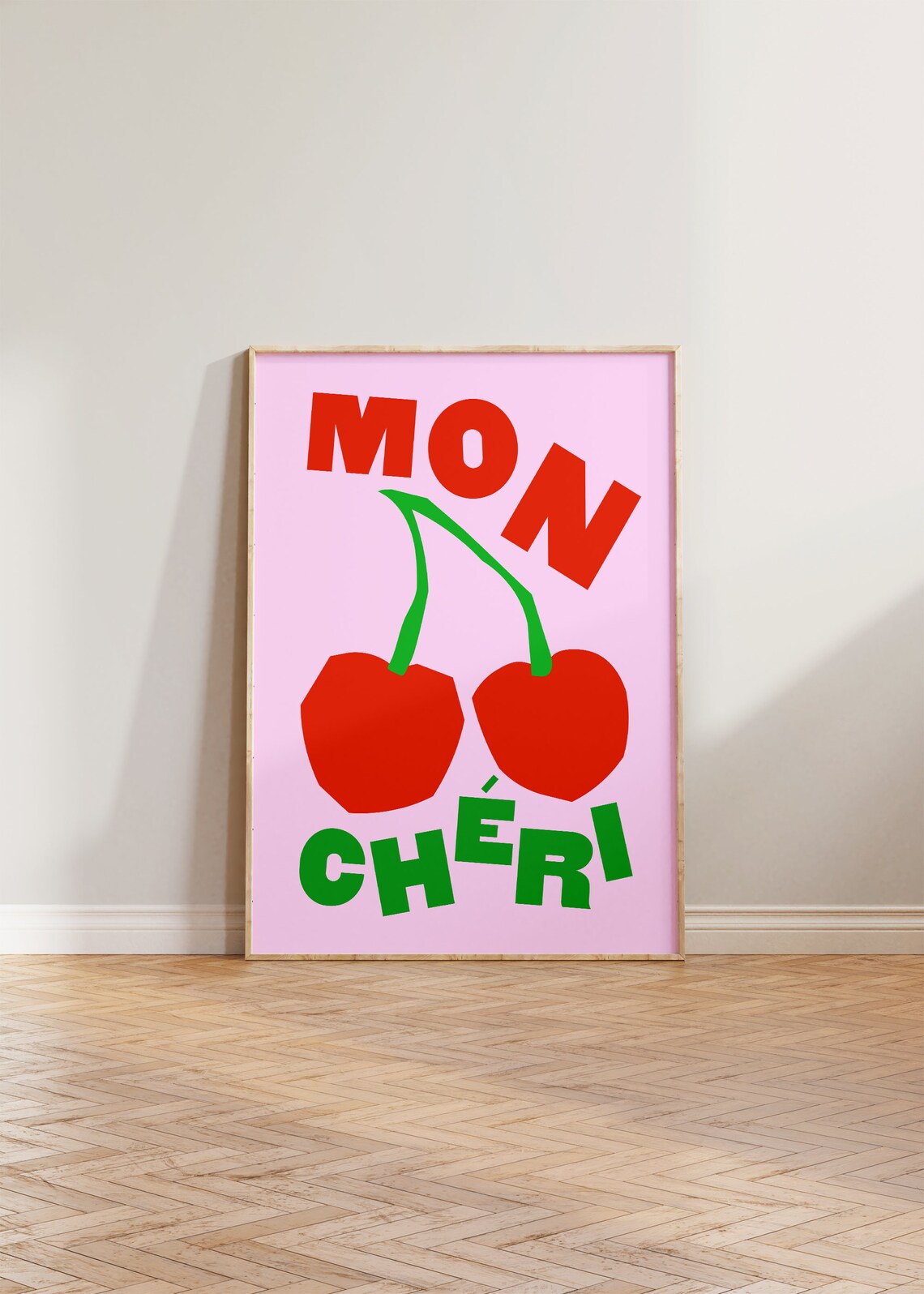 Mon Cheri Kitchen Cherry Art Print, French Typography