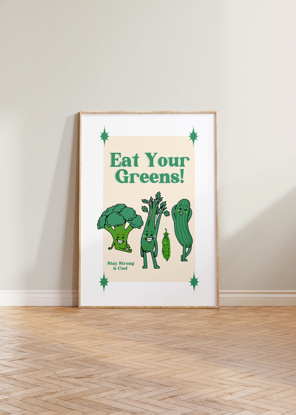 Eat Your Greens Retro Kitchen Quote Poster Print
