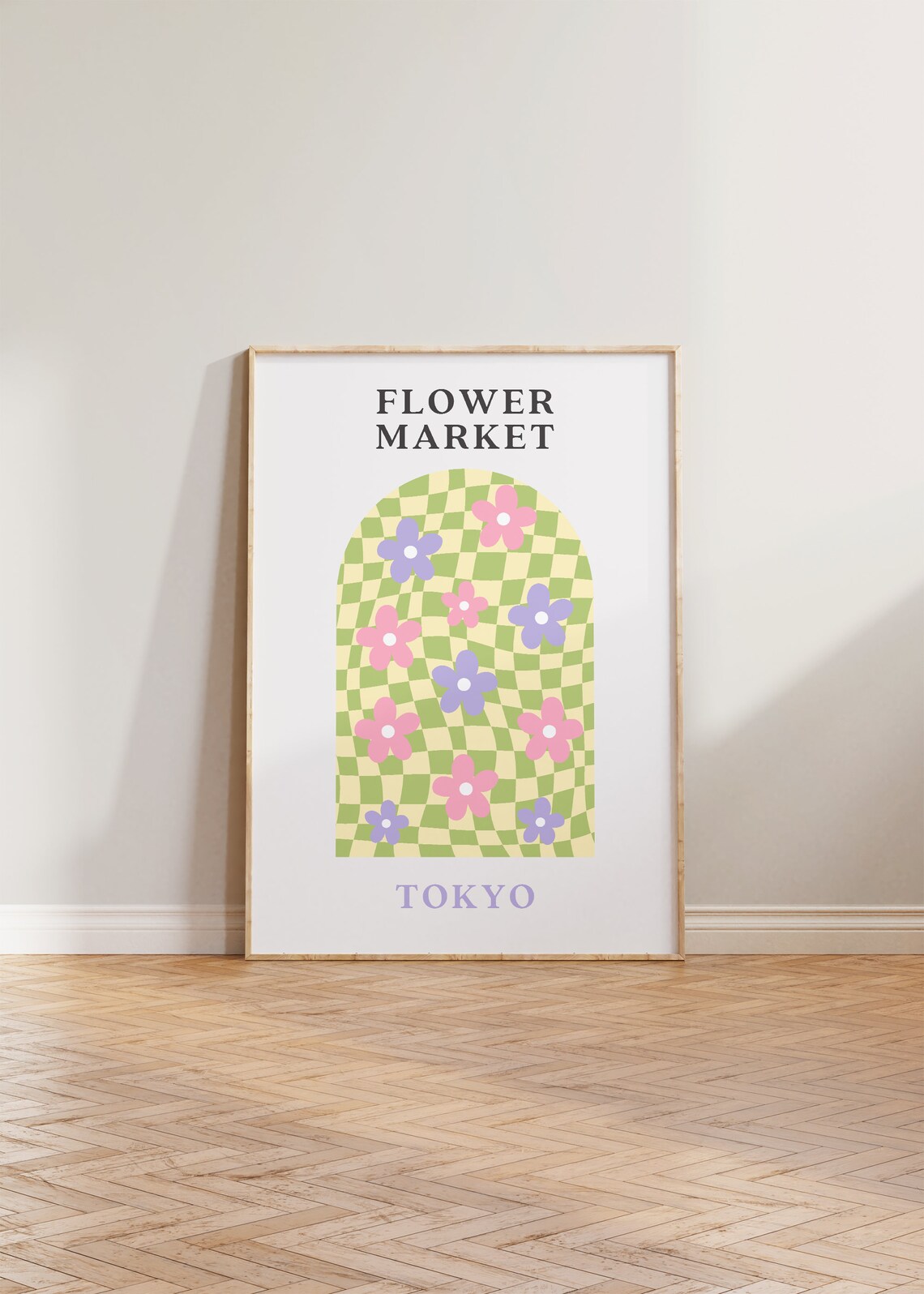 Flower Market Tokyo Pastel Checkered Floral Arch Design Poster