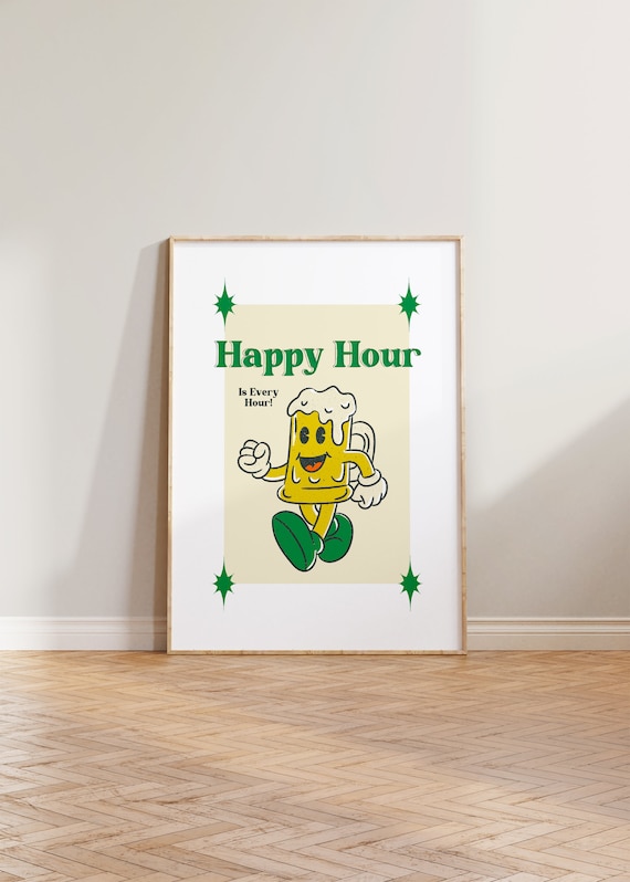 Retro Happy Hour Funny Quote Kitchen Poster Print