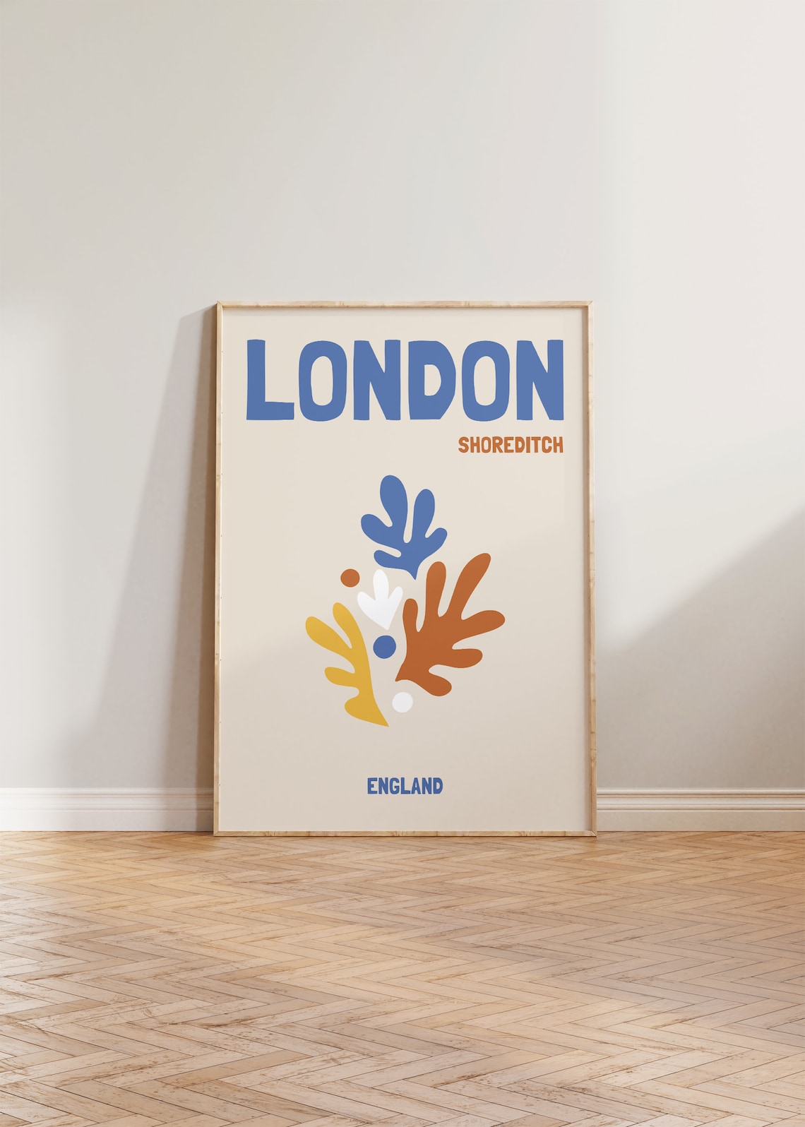 London Shoreditch England Blue Matisse Style Leaf Art Poster