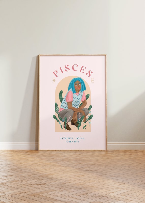 Pisces Print Poster Zodiac Gift Astrology Star Sign Wall Art For Her Pink