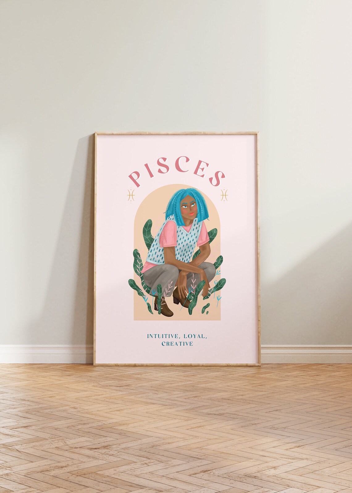 Pisces Zodiac Star Sign Astrology Birthday Illustration Art Poster